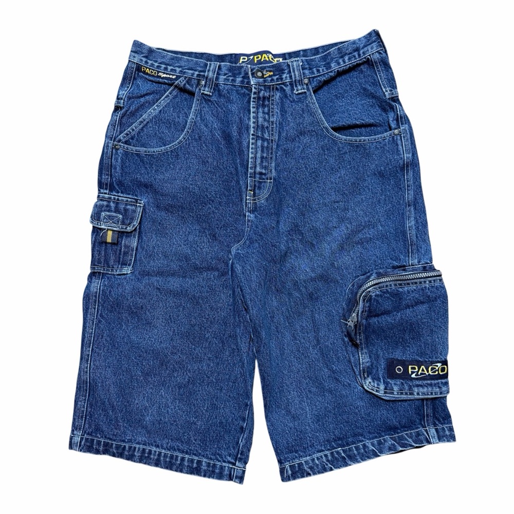 Vintage Y2K Paco Sport Baggy Denim Cargo Shorts Size 34 Skater Hip Hop Grunge